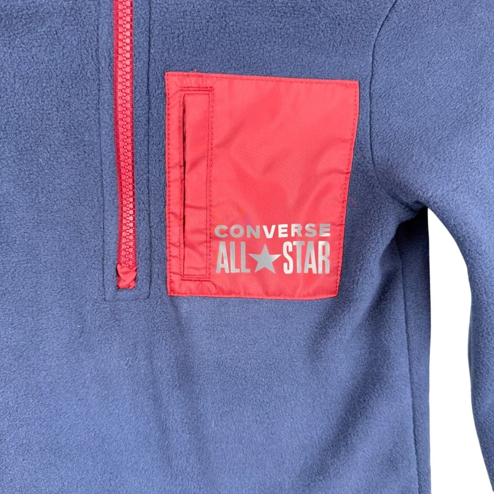Converse All Star Jacket Size 4 Boys Fleece Quarter Zip Pullover Navy‎ NEW NWT